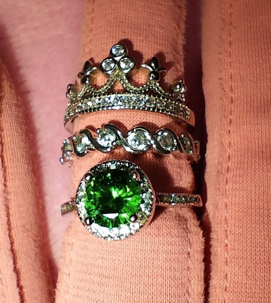 3 piece stackable ring set with green and clear c… - image 4