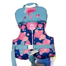 Speedo Infant Life Vest Jacket Flotation Device Up To 30lbs Pink Blue Dolphin