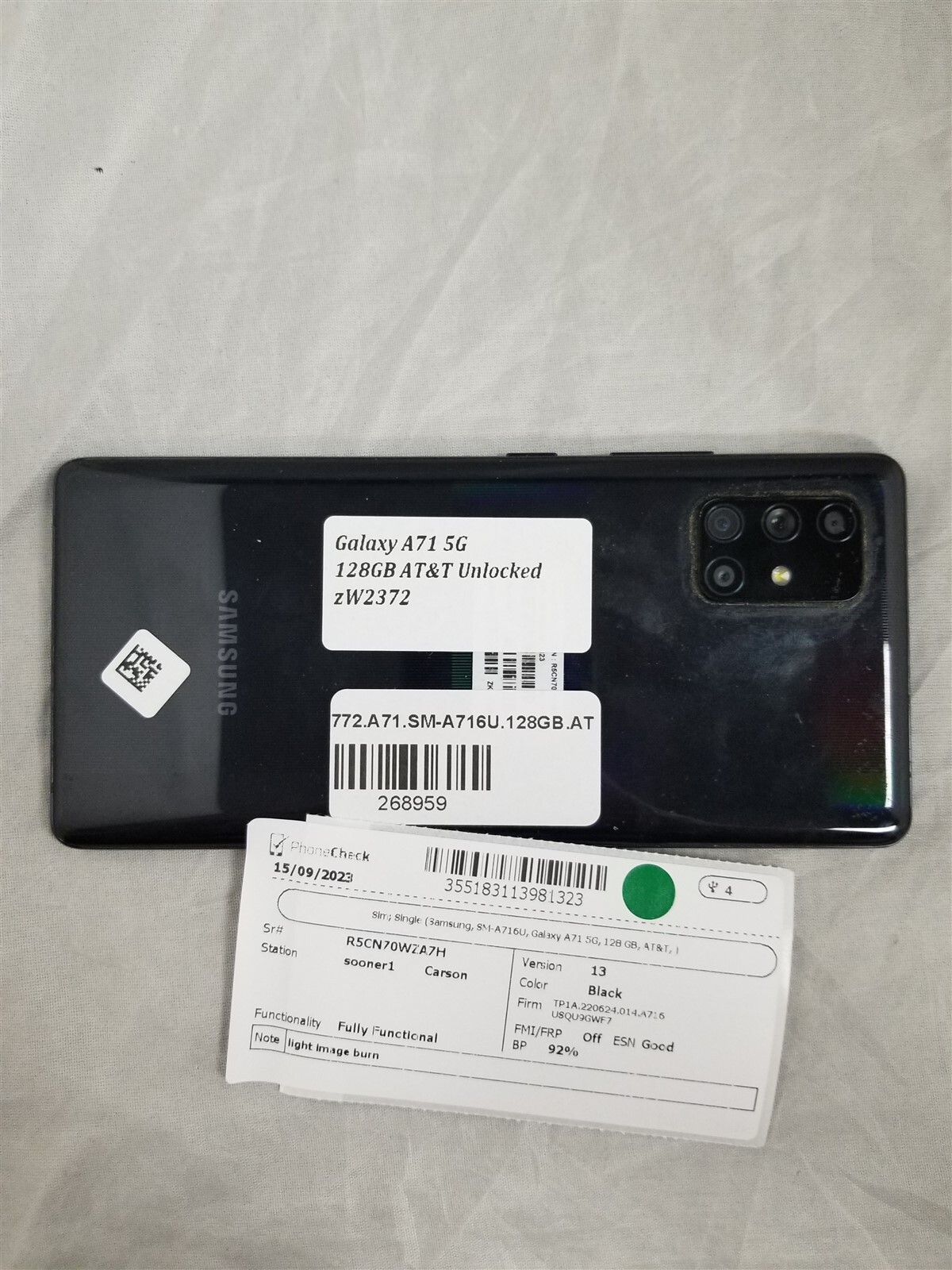 Samsung Galaxy A71 5G 128GB Black SM-A716U (AT&T Unlocked) Reduced Price zW2372
