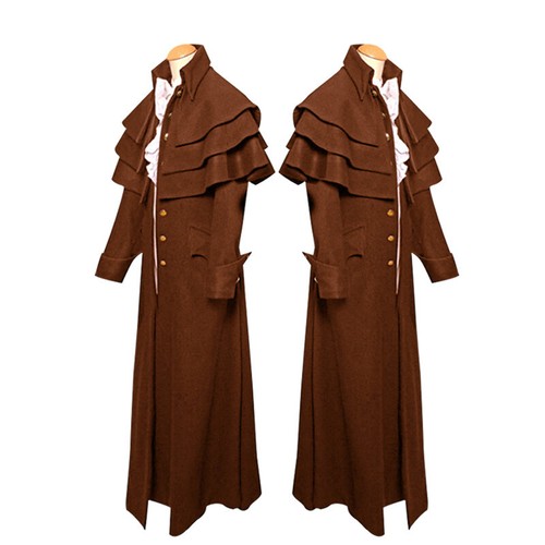 Victorian Style Long Trench Cape Cloak Mens Medieval Frock Coat Costume Jackets - Picture 11 of 17