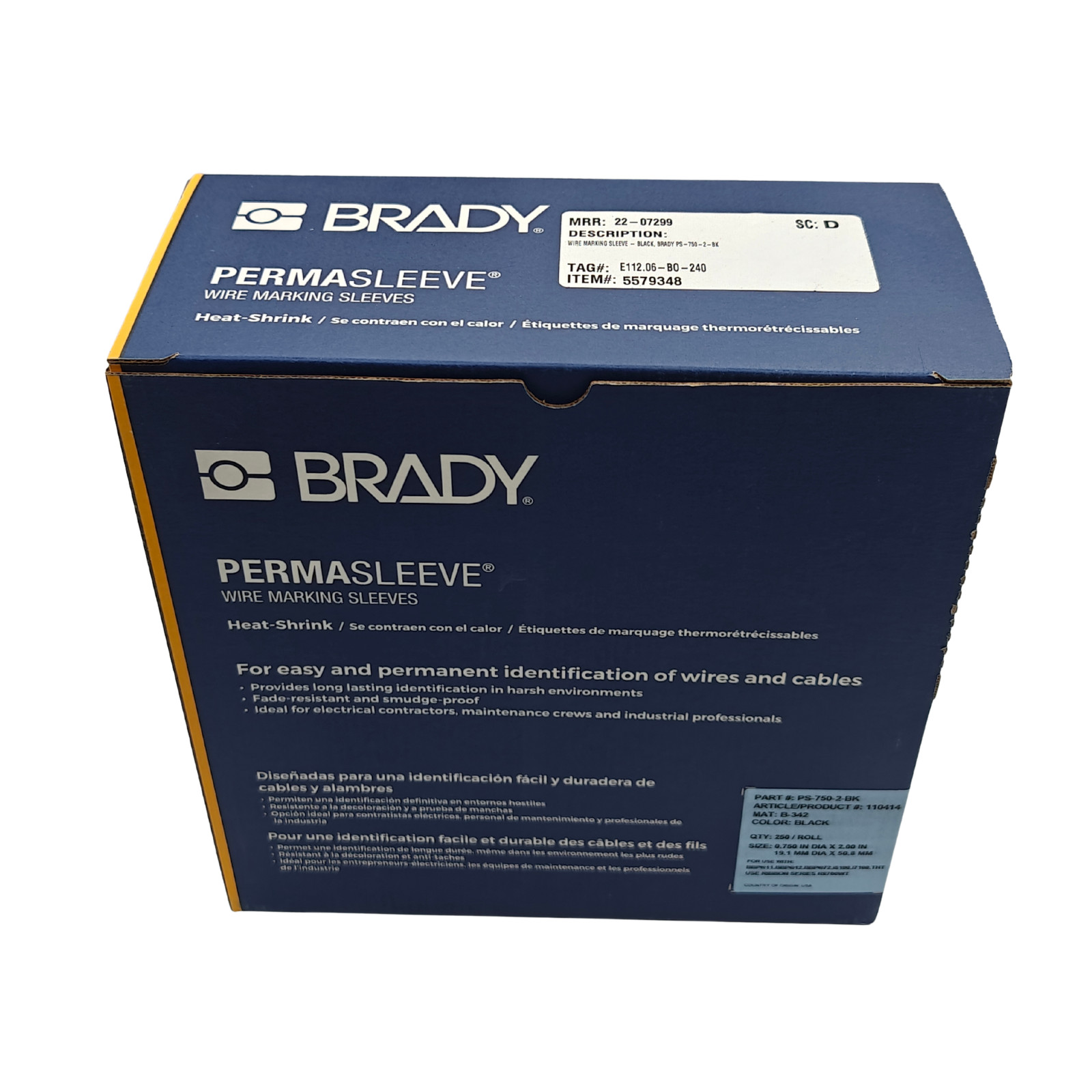 Brady PermaSleeve PS-750-2-BK Heat Shrink Wire Labels 0.75" Dia x 2" W - BLACK