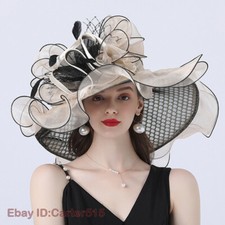 Womens Organza Kentucky Derby Hat Wide Brim Church Dress Fedoras Hats Fascinator