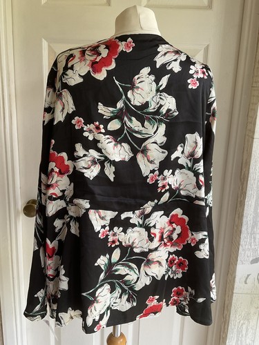 Bnwt Elvi Black Floral Satin Blouse Top Size 22 - Picture 4 of 4
