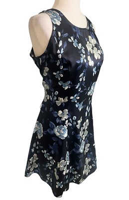 Vtg DBY Women s Satin Dress Floral Preppy 90s Y2K Tie Back Mini Flirty Skater