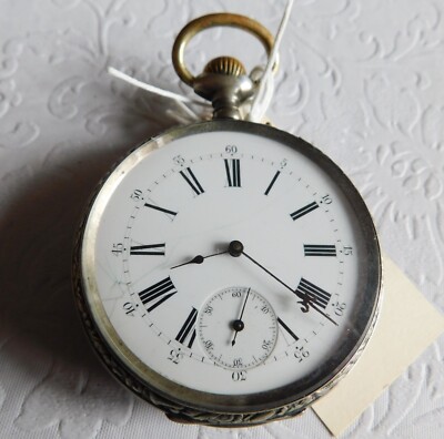 LARGE VINTAGE BORNAND SWISS 15 JEWEL CROWN WIND POCKET WATCH 800 SILVER CASE