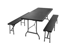Set tavolo con panche Birreria Rattan Party HDPE Marrone CM 180X75 H74