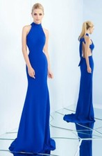 $338 IEENA for Mac Duggal Royal Blue Halter Cutout Gown w/Train 4 NEW I244