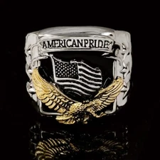 Silver / Gold  American Flag Eagle Ring