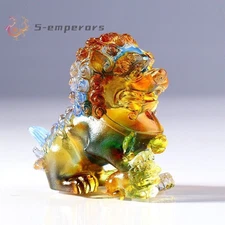Chinese Liu Li Crystal Lion Statue Feng Shui Guardian Foo Fu Dog Decor Pair