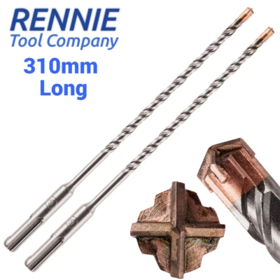 2 PACK 6mm x 310mm Long SDS Plus Hammer Drill Bits Cross Tip 4 Cutter Turbo Tip