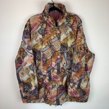 Vintage Abstract Pattern Multicoloured Full Zip Jacket Women's Size Uk 16