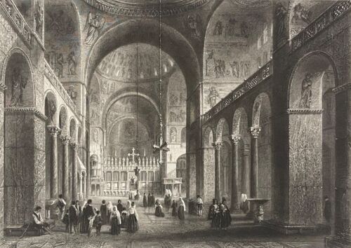Venice Interior of The Basilica Saint Marc Italy Per Rouargue C 1847 - Picture 1 of 7