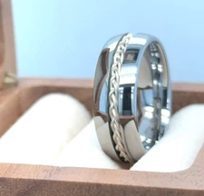 Braided Tungsten Ring High Polished Silver Tungsten Wedding Band Men's Ring