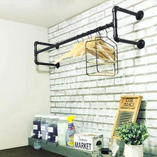 Heavy Duty Garment Hanging Rack Hanger Wall Mount Industrial Pipe Clothes Pole