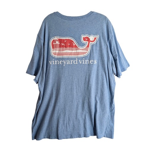 Vineyard Vines Pocket Tee Mens XL Blue Shep Whale Lighthouse Casual Short Sleeve