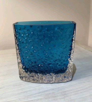 Whitefriars Kingfisher Blue Textured Glass Nail Head Vase By Geoffrey Baxter