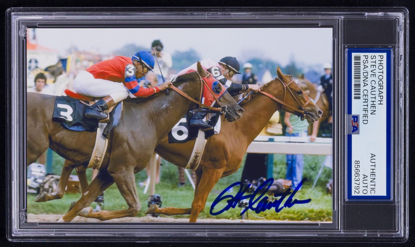 Steve Cauthen Signed Photo (PSA) 1978 Preakness Stakes Win at Pimlico Affirmed