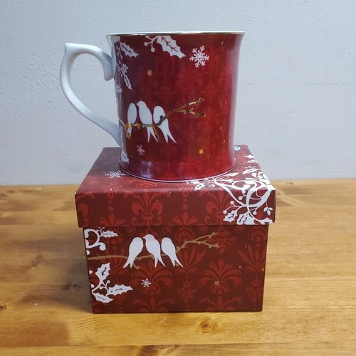 Starbucks 2010 Red Gold Birds Christmas Coffee Mug by Rosanna - 12 Oz.
