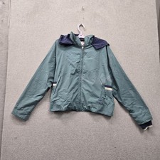 VINTAGE Nike Women Jacket L Teal Embroidered Colorblock Swoosh Hooded 90s