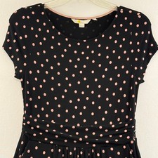 Boden Polka Dot Dress Women Size 6R Black Pink Short Sleeve Midi Pockets J0326