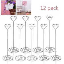 12 Pcs Heart Pattern Table Number Holders Photo Stand Note Clips for Wedding
