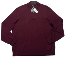 Club Room Sweater Mens XL Red Plum Merino Wool Blend 1/4 Zip Mock Neck Pullover
