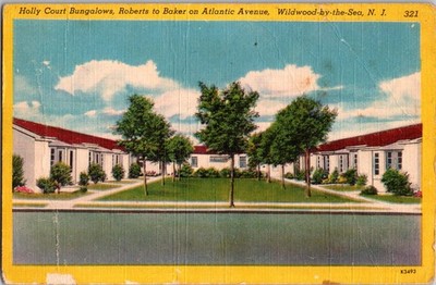 Holly Court Bungalows Wildwood-by-the-Sea NJ Leinen Postkarte Vintage