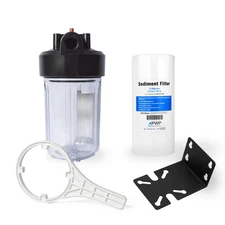 Whole House Water Filtration Kit With 4.5x10" Clear Housing and Sediment Filter