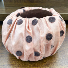 Vintage 1966 Women&rsquo;s Pillbox Hat pink/beige Polka Dot Tulle & Brown Velvet Bow