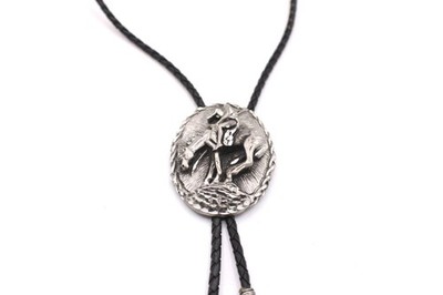 EJC 1995 End of Trail Bolo Tie Pewter Silver Native America Western Leather Cord
