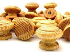 6 x PINE KNOBS 35mm wooden mushroom cupboard door cabinet drawer wood knob (469)