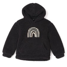 btween Kids Black Sherpa Fleece Rainbow Sequin Houndstooth Hoodie Size 8 3N2784