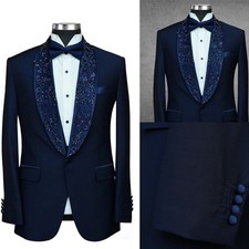 Beading Men Suits Single Breasted Regular Fit Wedding Tuxedos Shawl Lapel Pearls