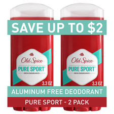 Old Spice Aluminum Free Men's Deodorant, High Endurance Pure Sport, 3.4 oz 2pak