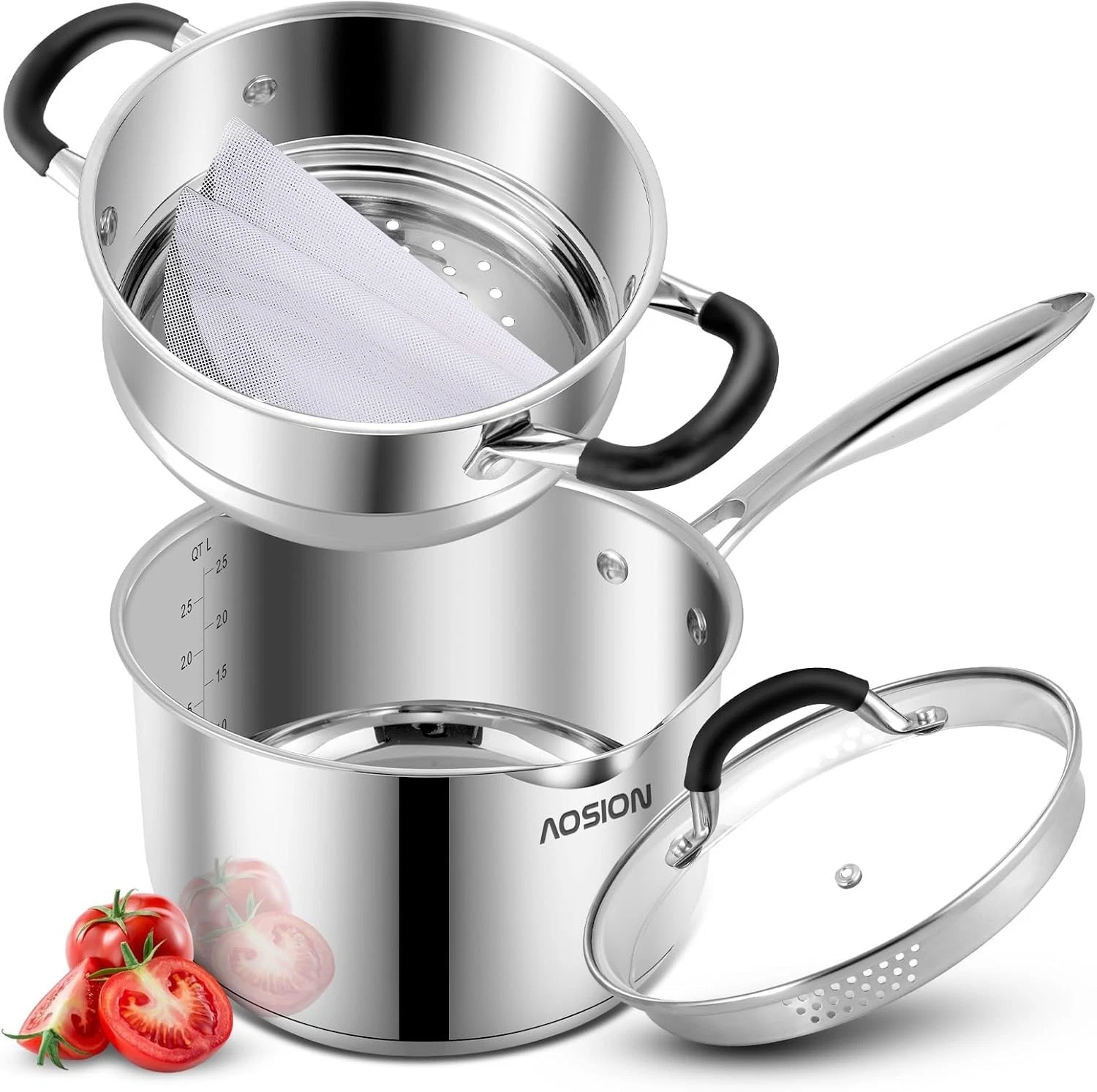 2.5 Quart Stainless Steel Saucepan with Steamer Basket,Small Pots for Cooking
Opens in a new window