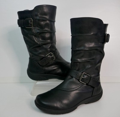 HOTTER SHERBOURNE WEICHES SCHWARZES LEDER GEPOLSTERT WADENLANG BIKER-STIEFEL UK 4 STD