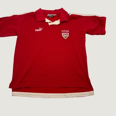 Vintage Puma VfB Stuttgart Soccer Polo Shirt Red White Mens Large 650072