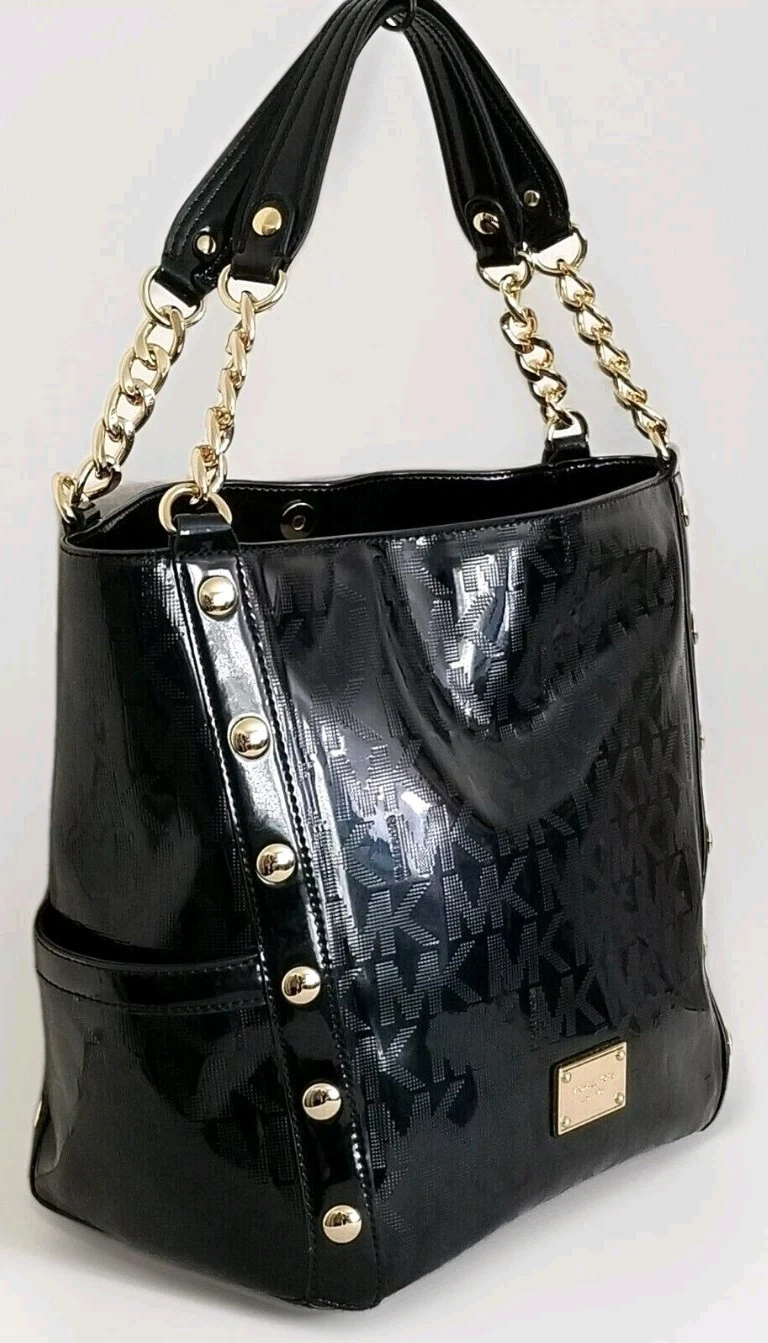 ?BORSA TOTE BAG MICHAEL KORS DELANCY NERA SPECCHIO BORCHIATA METALLIZZATA + O PORTAFOGLIO?NUOVA CON ETICHETTE!