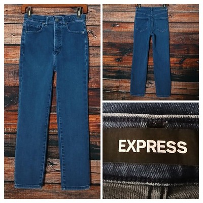Express Jeans Size 2 Short Slim Ankle Super High Rise Dark Blue Denim Stretch