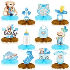 Teling 12 Pcs Bear Baby Shower Decorations Bear Centerpieces for Tables Blue