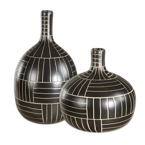 Uttermost 18271 Graphite 14" Tall Ceramic Vases - Set of 2 - Off White - Picture 1 of 5