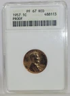 1957 PROOF LINCOLN WHEAT CENT ANACS SOAPBOX PF67RD