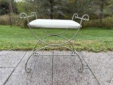 Vintage Art Deco Hollywood Regency Mid Century Metal Vanity Bench Chair Stool