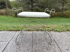 Vintage Art Deco Hollywood Regency Mid Century Metal Vanity Bench Chair Stool