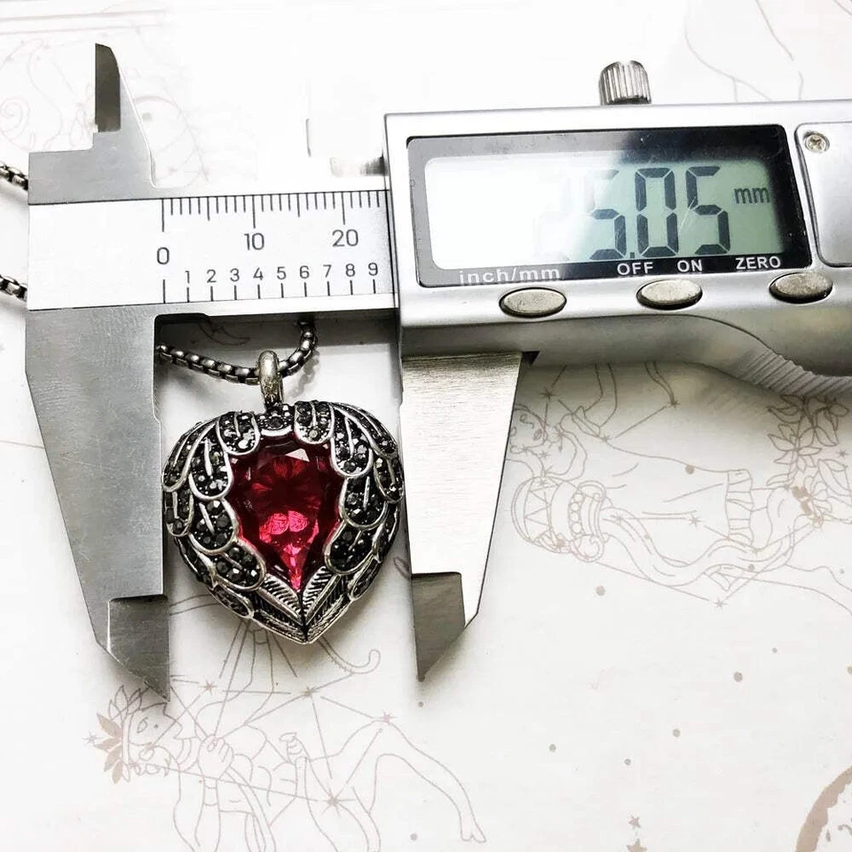 Donna 925 Argento Sterling Cuore Rosso Ali D'Angelo Collana con Ciondolo - Immagine 2 di 3