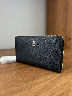 NWT Coach Medium Zip Around Wallet Crossgrain Leather Black Retail