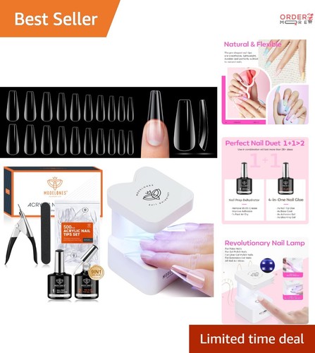 Gel Nail Kit Acrylic 500 Pcs Long Coffin Tips LED Lamp DIY Home Manicure