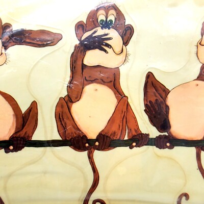 ''Monkey Trio'' Decals - 2 Pkgs (6 monkeys) Meyercord Artistiks 9'' Vintage NOS