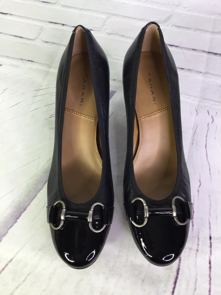 TAHARI 尺码 10M Misty 经典高跟鞋黑色皮革高跟鞋马位扣 — 第 4/4 张图片