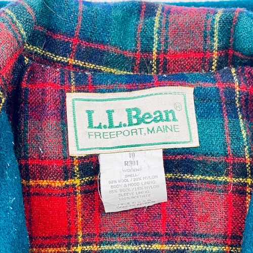 Vtg USA Made LL BEAN Green Duffle Toggle Coat Large Wool Hooded Heavy Plaid - Picture 3 of 9